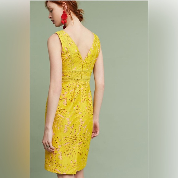 Anthropologie Maeve Yellow Gardenia Crochet Sleeveless V-Neck Lace Column Dress - Picture 2 of 5
